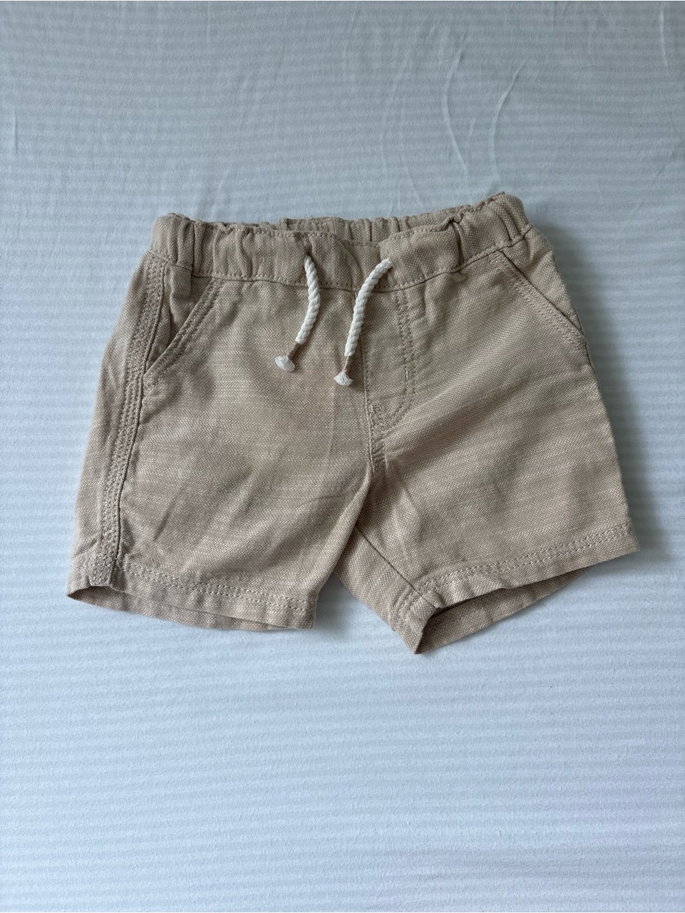 Kids Beige Drawstring Linen-Blend Shorts
